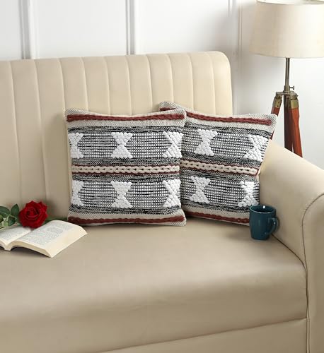Image of TIB Premium Boho Decorative Throw Cushion Covers, 16 x 16 cm, Set of 2, Cotton. (Rust Abstract)-230 TC