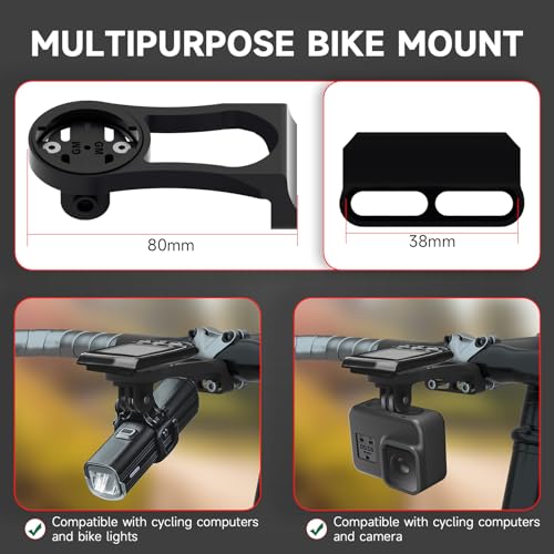 Image of Bike Computer Mount for Garmin - Out Front Bike Mount Holder Compatible with Garmin Edge Wahoo Elemnt Bryton Rider Stages Dash Hammerhead Karoo, for GoPro Action Camera and Bike Light Attachment