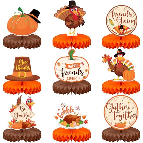 KatchOn, Thanksgiving Centerpieces For Tables - Pack of 9 | Friendsgiving Decorations for Table | Thanksgiving Honeycomb Centerpieces, Thanksgiving Table Decorations | Thanksgiving Decorations Indoor