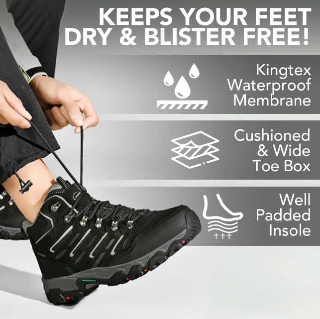 ROCKMARK Men's Waterproof Hiking Boots Lightweight Anti-Slip Mid Ankle Trekking Shoes for Outdoor Backpacking, Mountaineering & Rugged Terrain‌ - Image 4