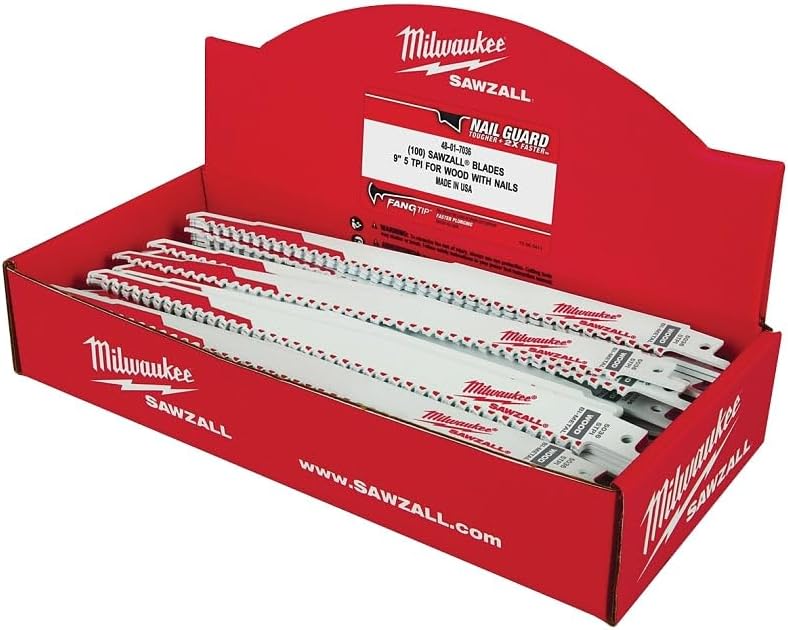 Milwaukee 48-01-7036 Super Sawzall Blade 6 dientes por pulgada 9 pulgadas de longitud Paquete de 100 unidades a granel