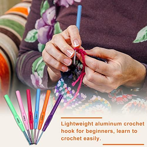 Aeelike Plastic Handle Crochet Hooks, Lightweight Ergonomic Crochet Hooks Set for Arthritic Hands, Colourful Crochet Set for Beginners Kids 2.5mm 3.0mm 3.5mm 4.0mm 4.5mm 5.0mm, Crochet Gifts for Women