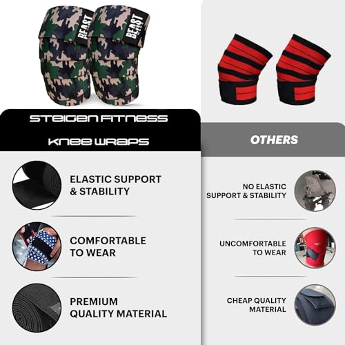 Image of STEIGEN FITNESS Beast Mode Weight Lifting Knee Support For Gym, Knee Wraps for Squats,Knee bands For Men,Knee Straps, Weight Lifting, Cross fit, Gym Workout (camouflage Green)