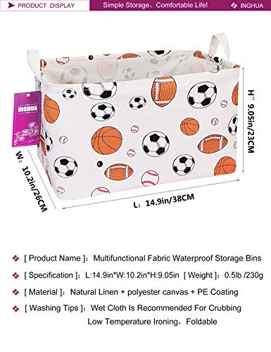 Image of Rectangular Storage Basket Fabric Organizer Bin for Toys,Books,Clothes,Gifts,Pets-Perfect for Home,Office,Nursery,Dorm,Shelf(Rec ball game)