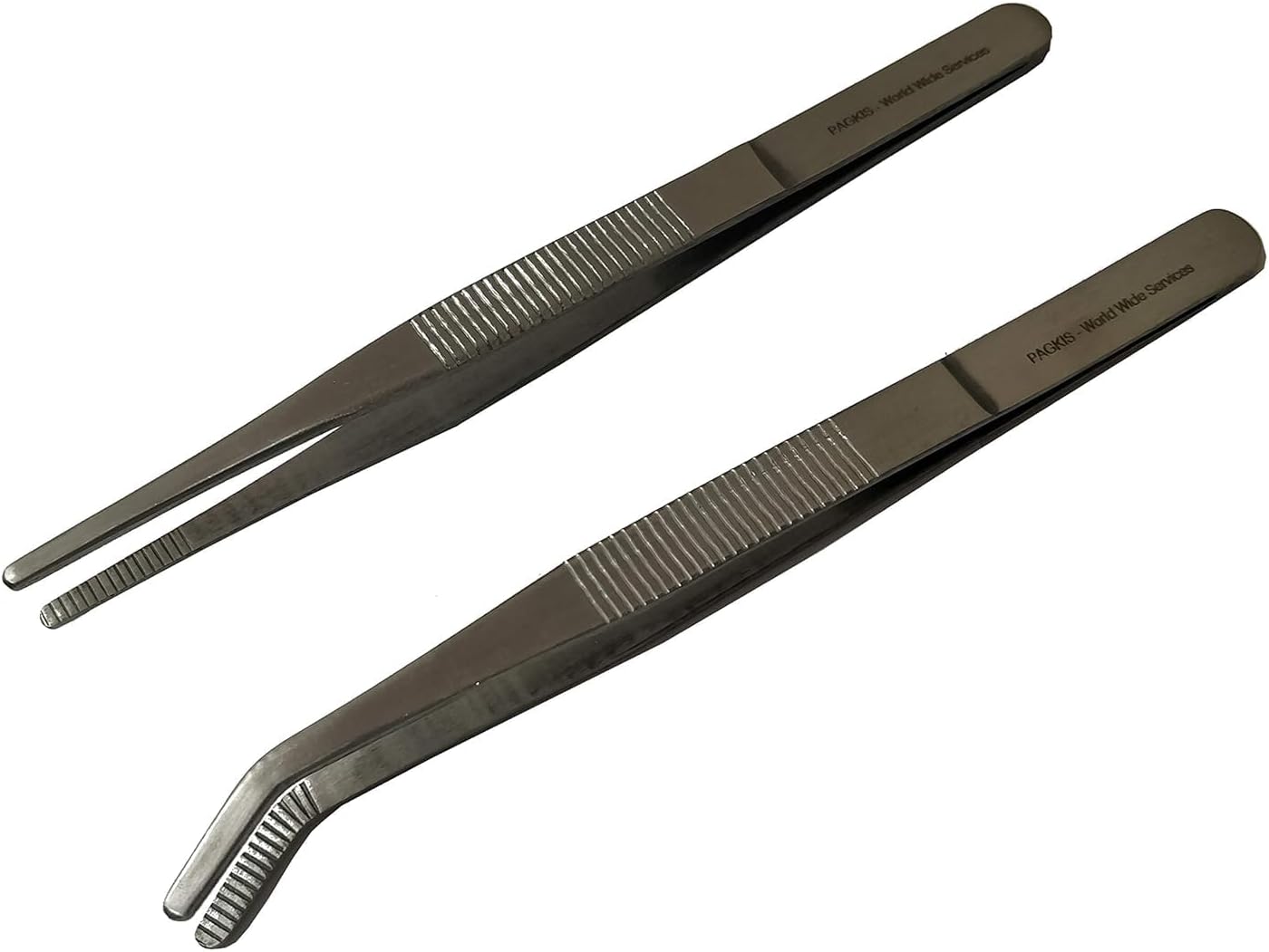 PagKis 6 Inches Kitchen Tweezer Tongs for Cooking Culinary - Set of 2 (Straight and Curved)