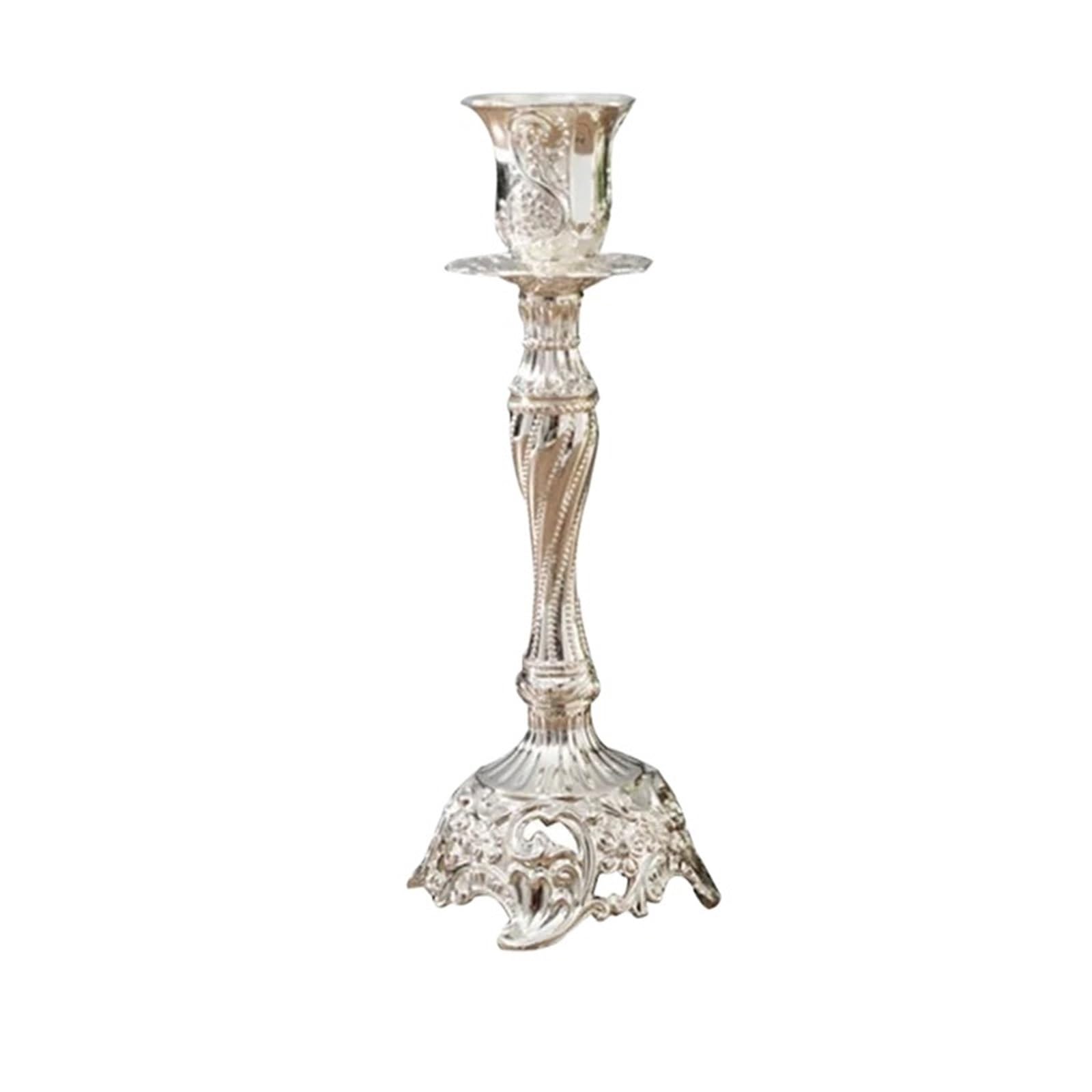 2Pcs Candle Holder Candlesticks Candles Wedding Stand Table Home Decoration For Desktop Decoration(Silver,7.6x7.6x18cm)