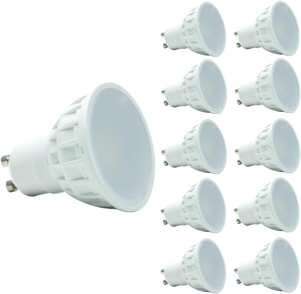Equivalent 35-50W Halogen GU10 Bulbs,Gu10 5W SMD LED Bulbs,Recessed lighting,Spotlight,AC85-265V,Not Dimmable,AC240V 450LM RA85,2700K Warm White,120 degree Beam Angle,Pack of 10 Units.