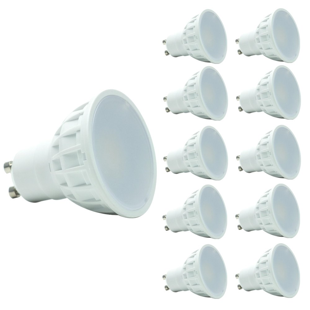 Equivalent 35-50W Halogen GU10 Bulbs,Gu10 5W SMD LED Bulbs,Recessed lighting,Spotlight,AC85-265V,Not Dimmable,AC240V 450LM RA85,2700K Warm White,120 degree Beam Angle,Pack of 10 Units.