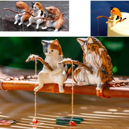 14 Pcs Fairy Garden Kit, Fishing Cat Figurines, Miniature Koi Pond Mushroom Outdoor Statues, Tiny Ornaments For Micro Landscape Plant Pots Bonsai Craft Decor #TOP3