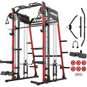 Mikolo M4 2.0 Standard/Ultra/Elite Smith Machine, 2200lbs Squat Rack with LAT-Pull Down System & Cable Crossover Machine, Training Equipment with Leg Hold-Down Attachment