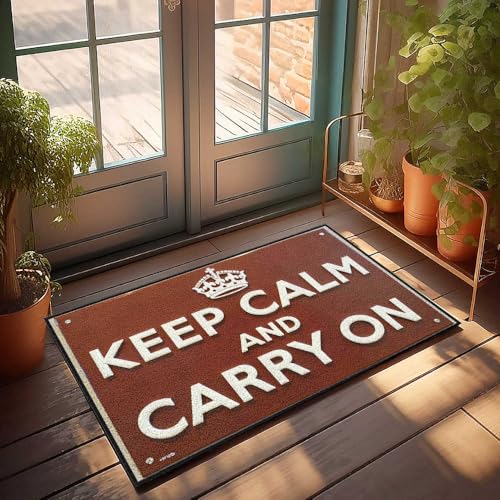 Outdoor Rug Doormat Keep Calm And Carry On: A Timeless Motivational Sign Doormat Welcome Mat Indoor Non Slip Fall Rug(40X60CM)
