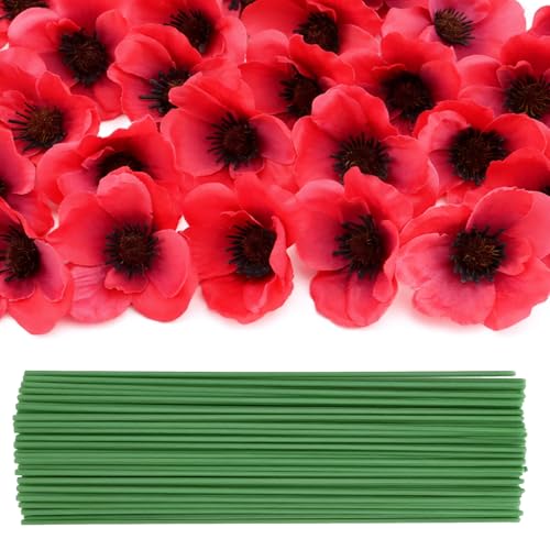 XiangJunly 50 Pcs Remembrance Day Poppies with Clips Faux Red Wild Flowers for Lest We Forget Decor No Fade Outdoor Grave Garden Decorations