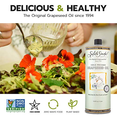 Image of Salute Sante! Cold Pressed Grapeseed Oil 1 Liter - cooking oil, grapeseed oil - High Smoke Point, Neutral Flavor, Ideal for Frying, Baking & Salad Dressings Gourmet kitchen essential for cooking.