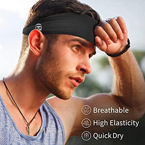 Image of SKULLFIT Sports Headbands for Men (Black) - Lightweight Moisture Wicking Workout Sweatbands for Running, Gym, Yoga, Cycling, Tennis, Cricket and Other Sports