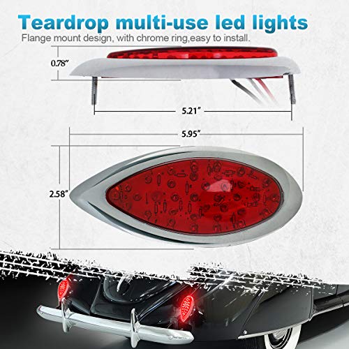Partsam 2Pcs Red 35 Led Chrome Tear Drop Tail Lights Truck Trailer Hot Rod Stop Turn Brake Tail Lights Sealed W/High Low Brightness, Red Teardrop Tail Lights #TOP5