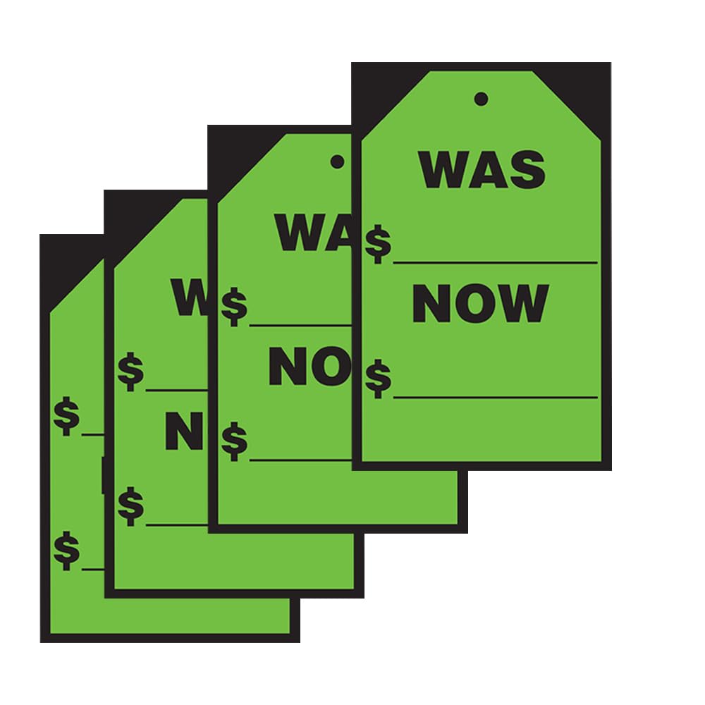 Window Price Sticker Hang Tag 'was/Now' - 7 x 11 Inch Car Window Price Tag Stickers, Large Windshield Pricing Sign for Car Dealerships Retail Stores,