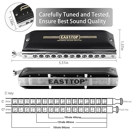 Image of SymphonyMuzik EAST TOP Updated FORERUNNER 2.0 without valves Chromatic Harmonica 12-Hole 48 Tones C Key | Chromatic Mouth Organ Harmonica