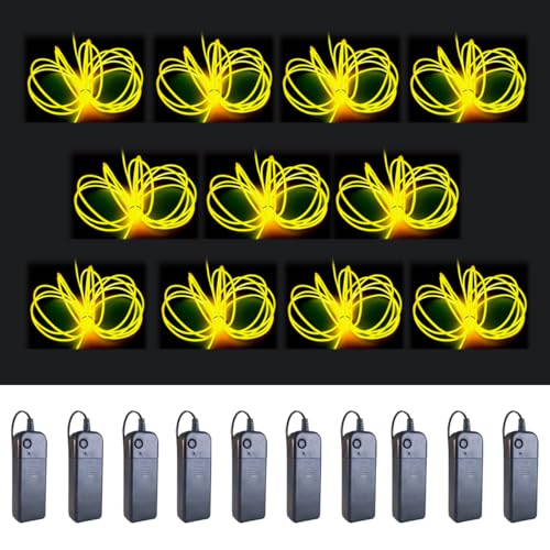 Image of MaxLax EL Wire Yellow 10-Pack, 9ft /2.75m Neon Light Wire with Noise Reduction and Battery Pack