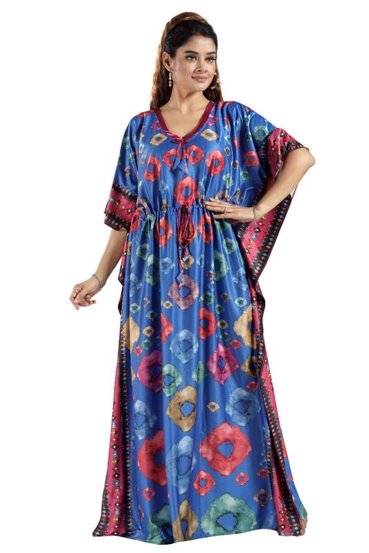 Image of Women's- Kaftan /Nighty /Maxi /Gown /Nightdress /Nightwear Serena Fabric- V-Neck Floral Print