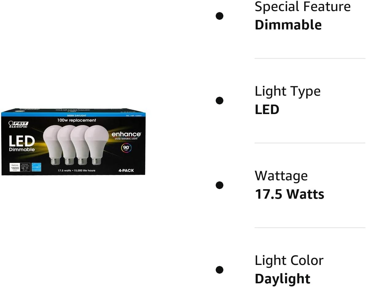 Feit Dimmable LED 5000K Daylight 4-Pack (100W Replacement) 17.5W