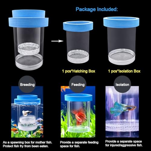 Image of Floating Fish Breeding Isolation Box for Aquarium Tank Plastic Mesh Hatchery Incubator Breeder Box for Baby Fish Betta Shrimp Clownfish Guppy (Blue, Large)