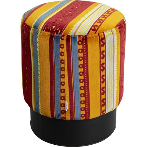 Kare Design Hocker Cherry Very British, Bunt/Schwarz, 36cm Durchmesser, Handgearbeitet, 110kg max Belastbarkeit, Hocker für Schminktisch, Gepolstert, Stahl Beine, Wohnzimmer, 44x36,5x36,5 cm (H/B/T)