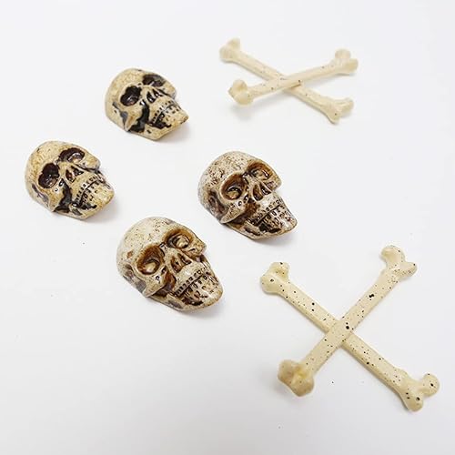 Miniatura 6 de LUOZZY 12 piezas de calaveras y huesos de Halloween, cabeza de esqueleto falso, mini calaveras pequeñas para suministros de decoración de fiesta de
