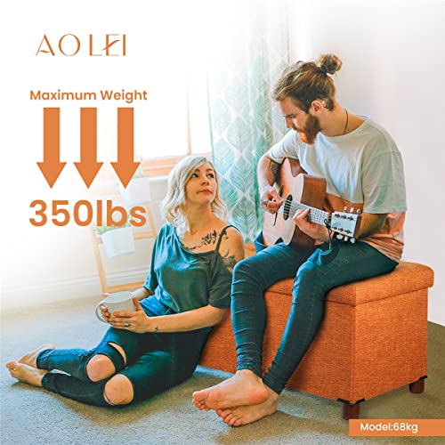 Ao Lei 30 Inches Storage Ottoman Bench, Storage Bench With Wooden Legs For Living Room Ottoman Foot Rest Removeable Lid For Bedroom End Of Bed, Linen Fabric, Orange #TOP6