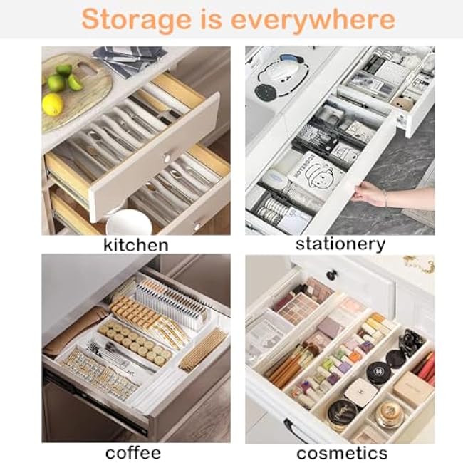 Silverware Drawer Organizer - Expandable Deep Utensil Organizer for Kitchen Drawers(White)