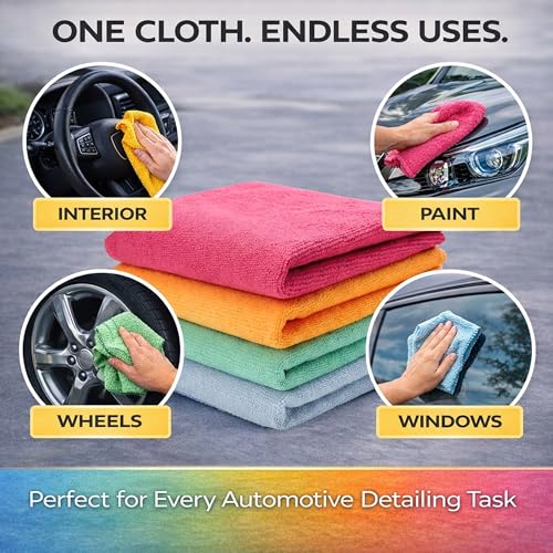 Image of Cutting EDGE 300 GSM Car Microfiber Cloth, Multicolor, 40x30 cm (Set of 4) | Material: Microfiber, 300 GSM, Small Size, Ideal for Car, Bike, Glass & Dashboard Cleaning, Soft, Lint-Free & Scratch-Free