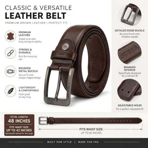 Image of Kaarava Leather Belt for Men 110 cm Black Adjustable Metal Buckle
