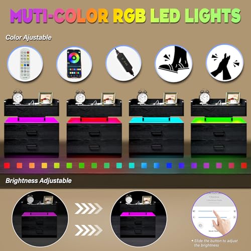 TC-HOMENY-Floating-Nightstand-with-2-Drawers-LED-Nightstand-with-Voice-Activated-Mode-Side-Table-End-Table-with-Charging-Station-Black