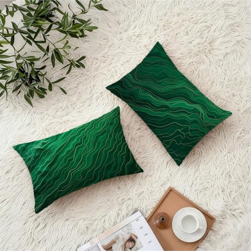 Housse coussin 70x90cm velours lot de 2 vert géométrique avec zip