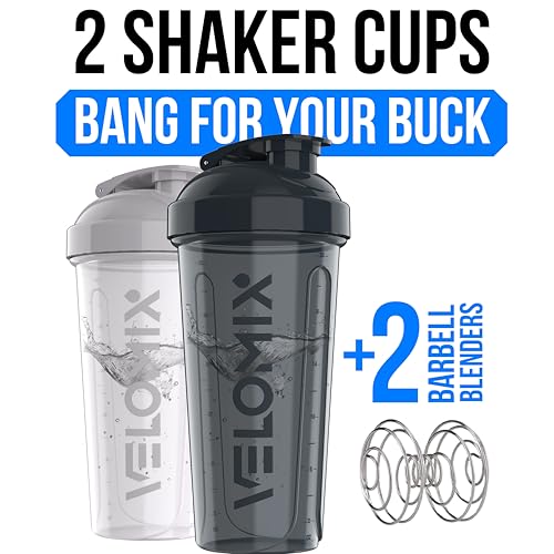 Image of VELOMIX -2 Pack- 28 oz Protein Shaker Bottles for Protein Mixes - 2x Wire Whisk | Leak Proof Shaker Cups for Protein Shakes and Pre Workout | Protein Shaker Bottle Pack (D4) Polar Contrast