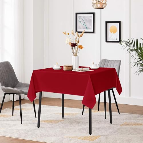 Image of sancua Small Square Tablecloths, Christmas Red Table Cloth, 36x36 Inch | For Square or Round Tables, Washable Polyester Fabric Cover, For Nightstand End Bedside Tables