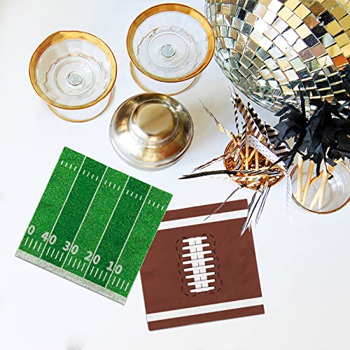 80 Pcs Football Birthday Party Supplies Disposable Paper Cocktail Napkins for Tailgate Party Decorations, Assorted 40 Pack Football Field Design and 40 Pack of football Pattern, Total 80 Pack - Image 7