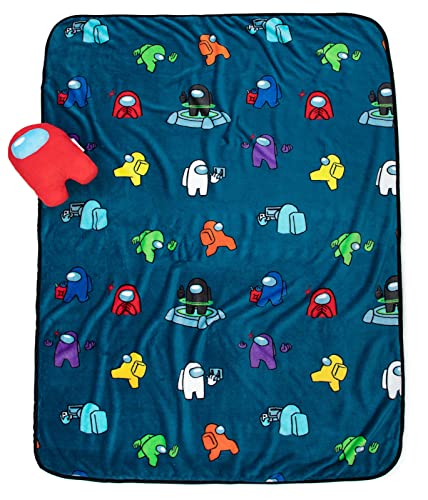 Among Us Tasks Mini Plush Pillow Buddy & 46 Inch X 60 Inch Throw Set - Kids Super Soft 2 Piece Blanket Set #TOP21