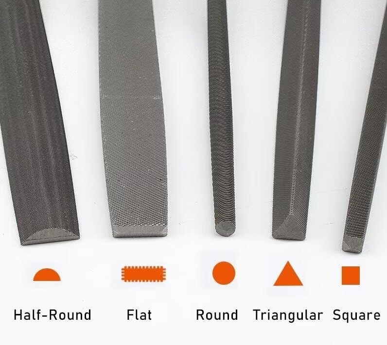 Juego de 5 limas de metal de dientes medianos de 8 pulgadas para carpintería, lima de escofina de acero, triángulo plano, redondo, cuadrado, medio redondo
