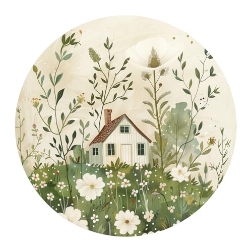 DEQORI Carta da parati rotonda autoadesiva Ø 80 cm | motivo nascosto nel mare dei fiori | tela tessile – staccabile, decorativa e indeformabile – per soggiorno, ufficio, corridoio o cameretta dei