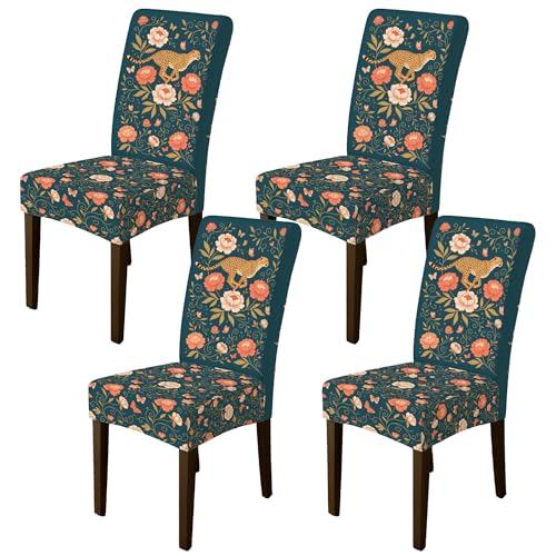 Housses de chaise lavables bleu sarcelle motif feuille et élasthanne extensible - 2
