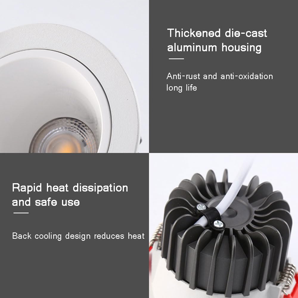 Faretto da Soffitto A LED da Incasso, Faretto da Incasso A LED da 3,5 Pollici, Confezione da 10, Faretti da Incasso Impermeabili Ip44 per Doccia, Faretti A LED da 7 W/9 W-7w-6000K