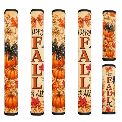 Image of Fall Refrigerator Handle Covers Set of 6 Pumpkin Bow Kitchen Appliance Handle Covers Non-Slip Washable Fridge Door Handle Protector, Keep Off Fingerprints,Food Stains