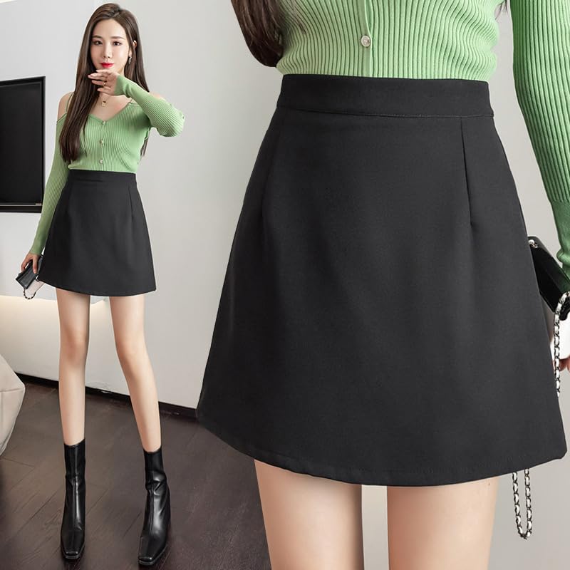 Women's High Waist Slim Black A-Line Short Skirt4