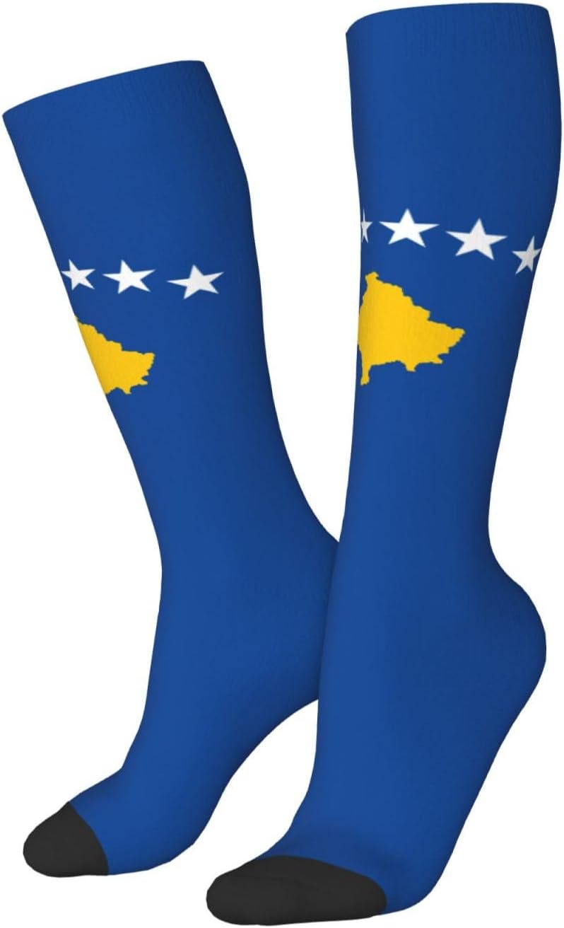 Flag Of Kosovo Print Adult Socks, Elastic Stretch Socks,Soft Breathable For Daily Sports Casual Wear