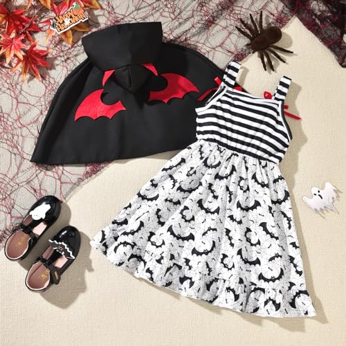 fioukiay Toddler Girls Halloween Dress Outfits Sleeveless Spaghetti Strap Dresses with Hooded Cape2