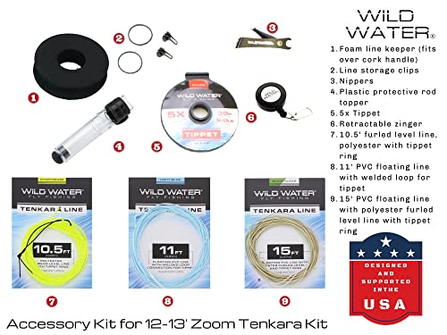 Wild Water 12 Foot/13 Foot Zoom Tenkara Starter Package Combo | Excellent Fly Fishing Equipment For Beginners | 9 Section Rod Pole Kit Comes With Flies, Three Lines, Hard Tube Case With Rod Sock #TOP5