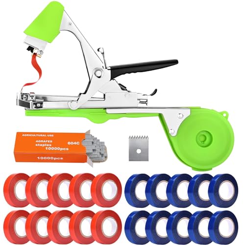 LEADWIN Plant Tying Machine, Plant Tapener, Tape Gun with 20 Rolls of Tapes, Great for Gardeners Farmers, Stainless Steel, Green