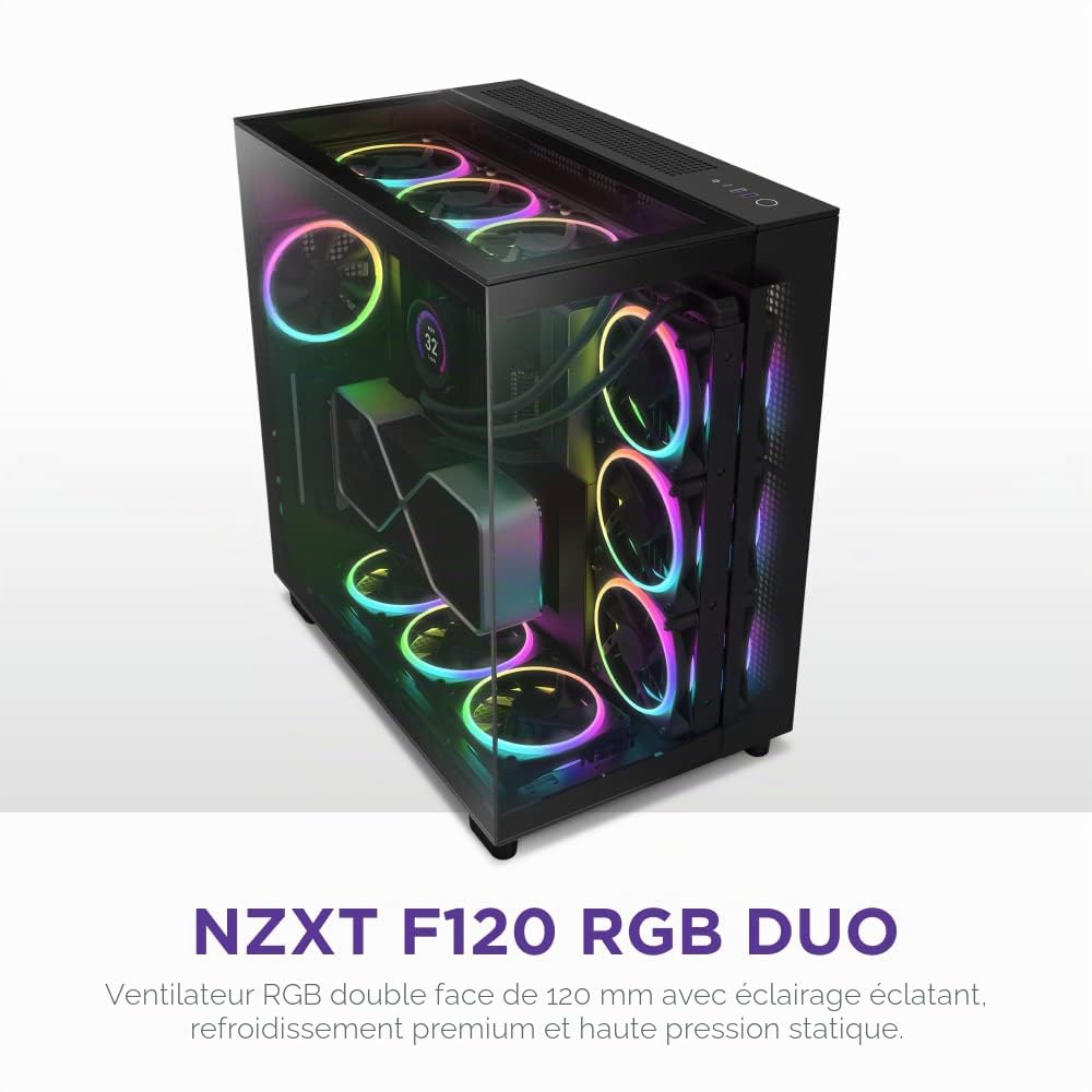 NZXT F120 RGB Duo - Ventilateur RGB Double Face 120mm - 20 LEDs Adressables Individuellement - Flux d'air équilibré et pression statique - Roulement dynamique fluide - Contrôle PWM - Coins en