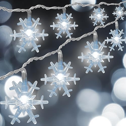 Holiday Essence Snowflake Christmas Lights, 50 Cool White LED 8 Modes