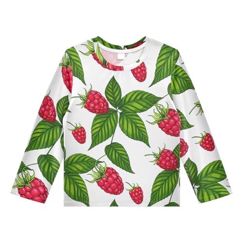 Raspberry Plant White Boy's Rash Guard Swim Shirt Long Sleeve Sun Shirt for Running Swiming Pool UPF50+